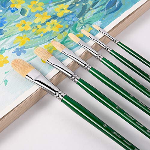 Oil Acrylic Watercolor Paint Brushes 100% Natural Chungking Hog Hair 6pc Filbert Paint brush Set